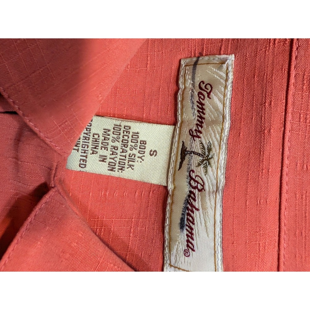 Tommy Bahama Mens Orange Bowling Pinhead Classic Silk Short Sleeve Shirt Size S - Picture 3 of 3